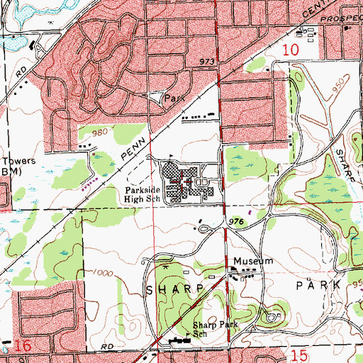 Topographic Map of Parkside High School, MI