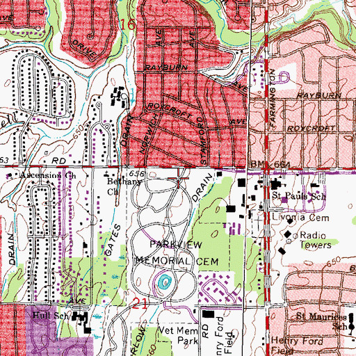 Topographic Map of Parkview Memorial Cemetery, MI