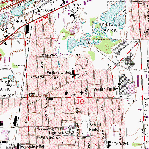 Topographic Map of Parkview School, MI