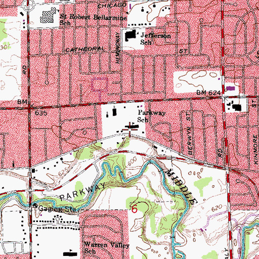 Topographic Map of Parkway School, MI