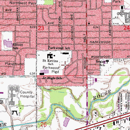 Topographic Map of Parkwood Playground, MI