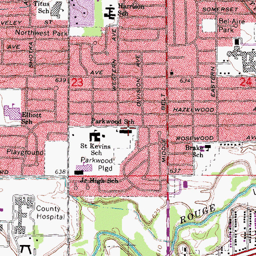 Topographic Map of Parkwood School, MI