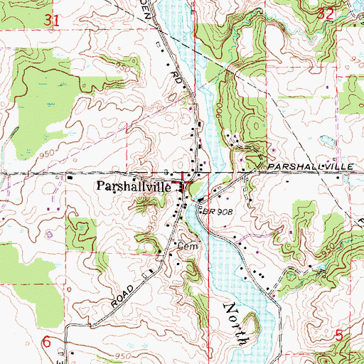 Topographic Map of Parshallville, MI
