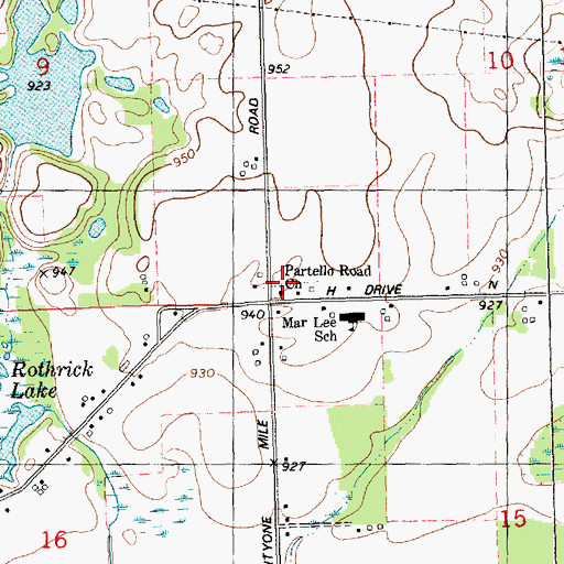 Topographic Map of Partello Road Church, MI