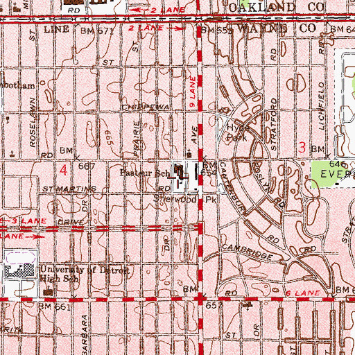 Topographic Map of Pasteur School, MI