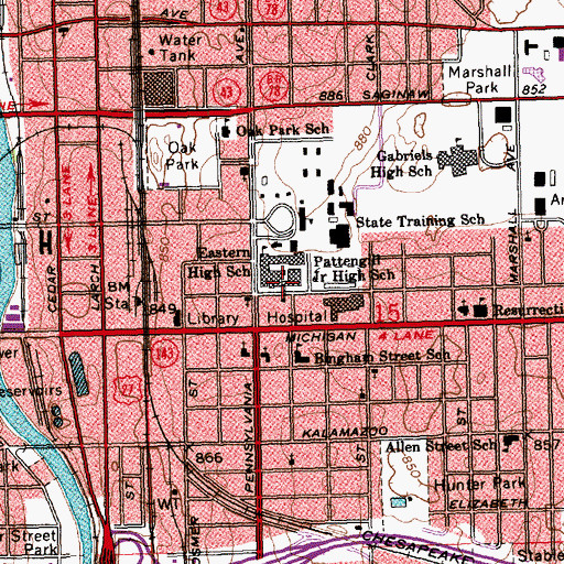 Topographic Map of Pattengill Middle School, MI