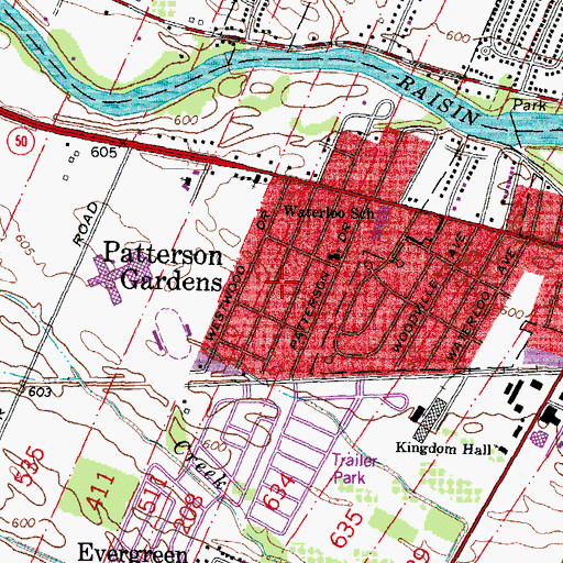 Topographic Map of Patterson Gardens, MI