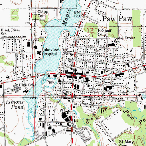 Topographic Map of Paw Paw, MI