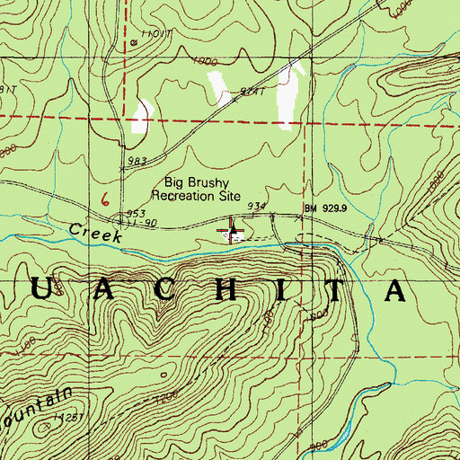 Topographic Map of Big Brushy Recreation Site, AR