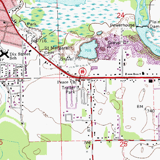 Topographic Map of Peace Church, MI