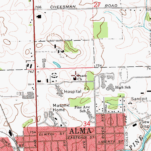 Topographic Map of Peace Church, MI