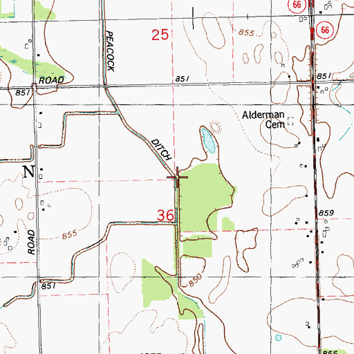 Topographic Map of Peacock Ditch, MI