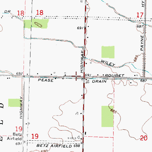 Topographic Map of Pease Drain, MI
