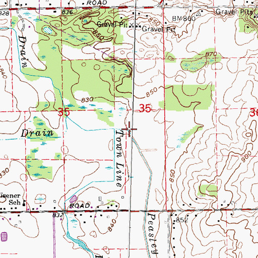Topographic Map of Peasley Drain, MI