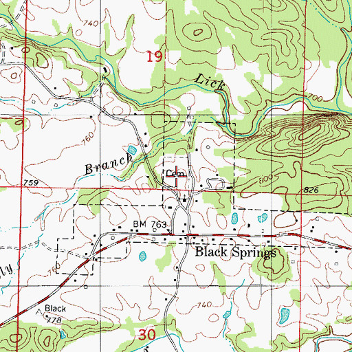 Topographic Map of Black Springs Cemetery, AR