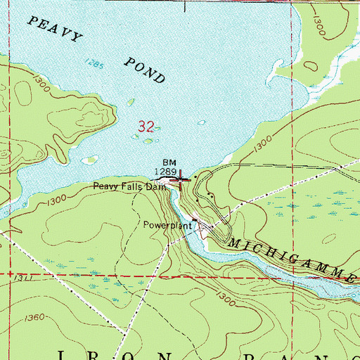 Topographic Map of Peavy Falls Dam, MI