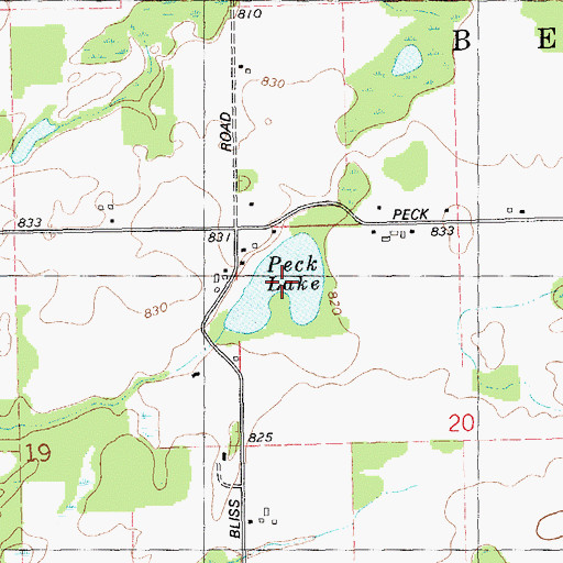 Topographic Map of Peck Lake, MI