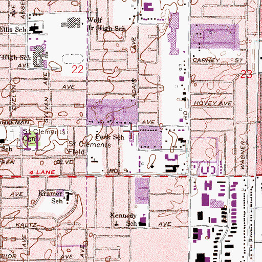 Topographic Map of Peck School, MI