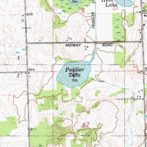 Topographic Map of Peddler Lake, MI
