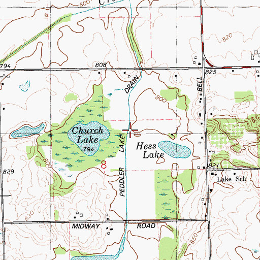 Topographic Map of Peddler Lake Drain, MI