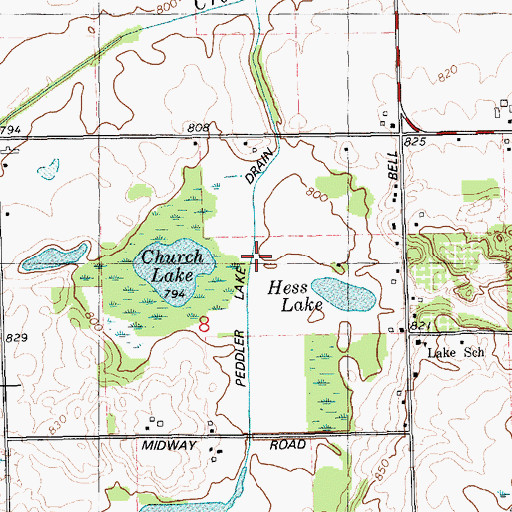 Topographic Map of Peddler Lake Drain, MI