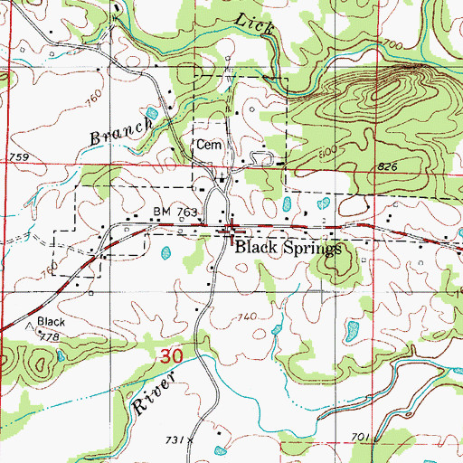 Topographic Map of Black Springs School (historical), AR
