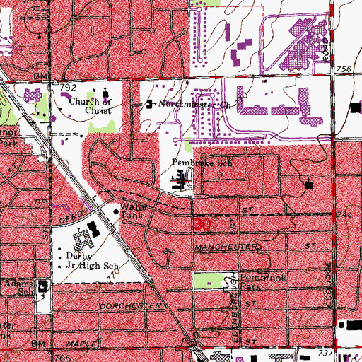 Topographic Map of Pembroke School, MI