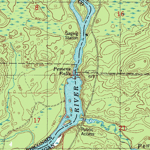 Topographic Map of Pemene Falls, MI