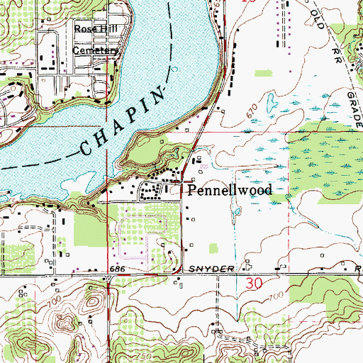 Topographic Map of Pennellwood, MI