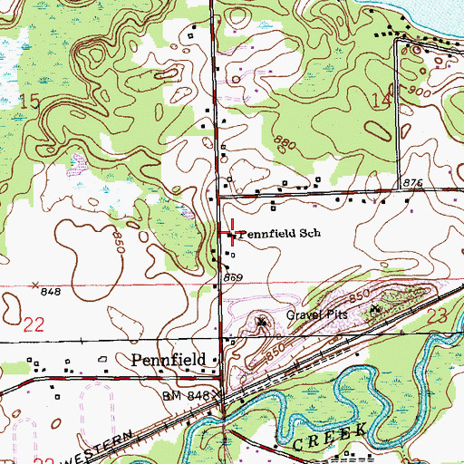 Topographic Map of Pennfield School, MI