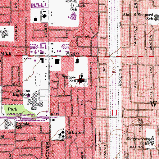 Topographic Map of Pennow School, MI