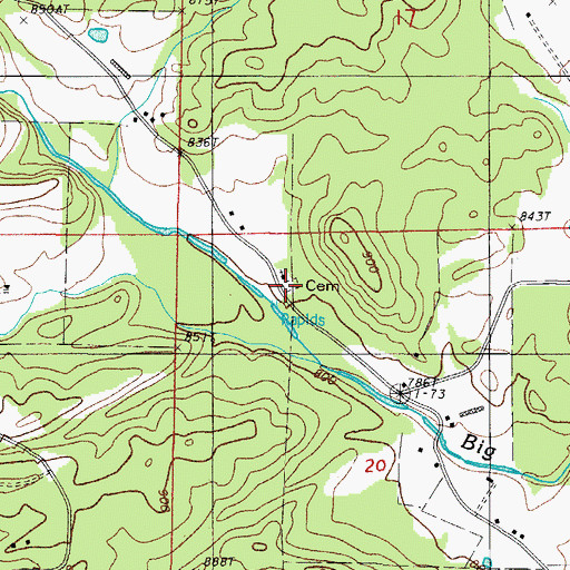 Topographic Map of Brushy Cemetery, AR