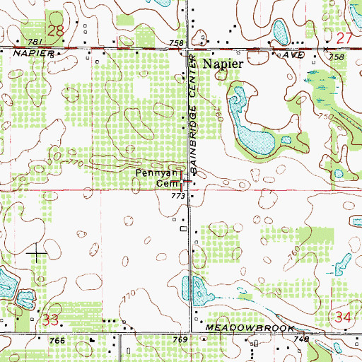 Topographic Map of Pennyan Cemetery, MI