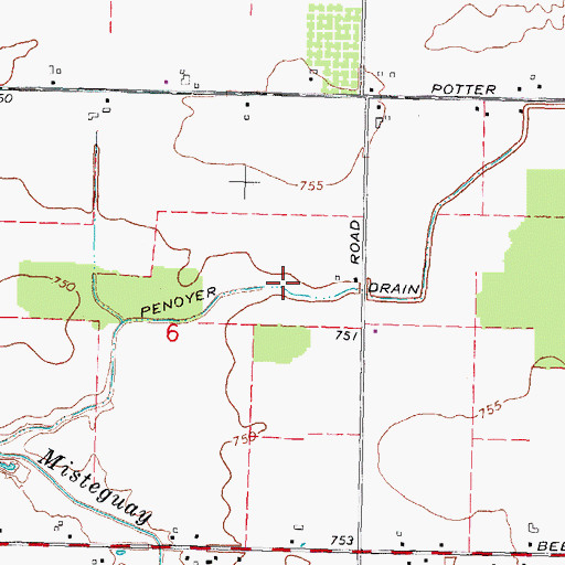 Topographic Map of Penoyer Drain, MI