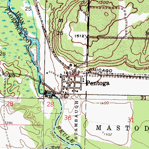 Topographic Map of Pentoga, MI