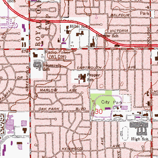 Topographic Map of Pepper School, MI