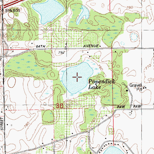 Topographic Map of Popendick Lake, MI