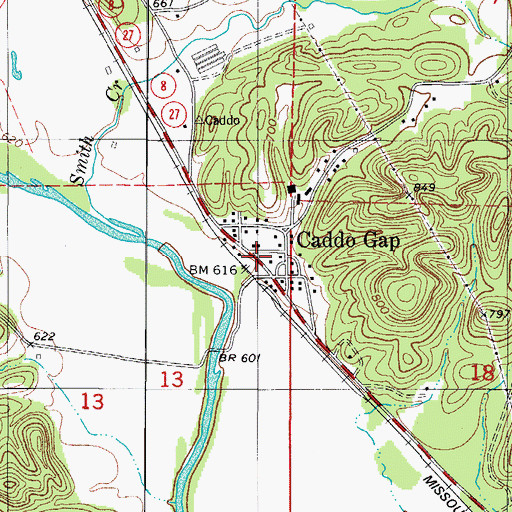 Topographic Map of Caddo Gap School (historical), AR
