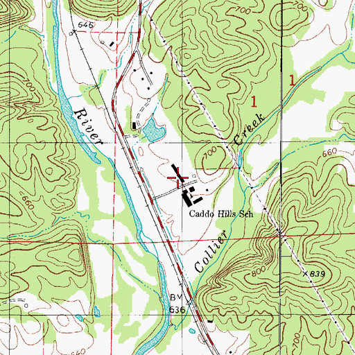 Topographic Map of Caddo Hills Elementary School, AR
