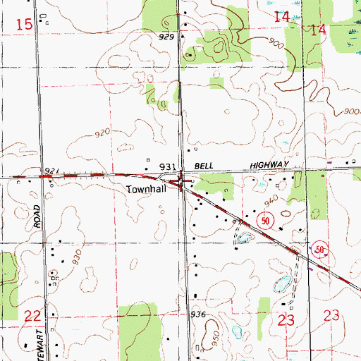Topographic Map of Perkey School, MI