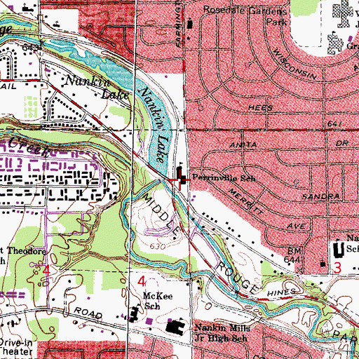 Topographic Map of Perrinville School, MI