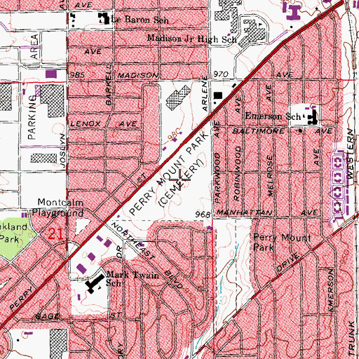 Topographic Map of Perry Mount Park Cemetery, MI