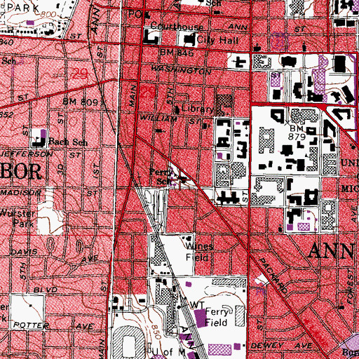 Topographic Map of Perry School, MI