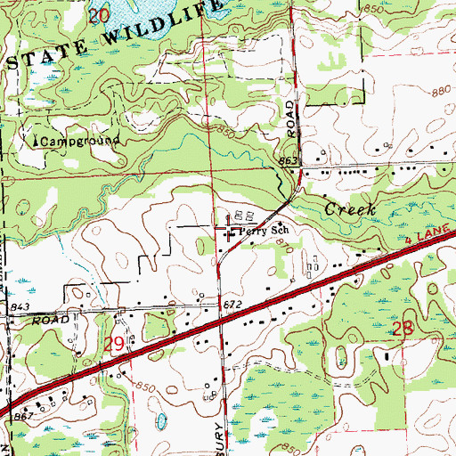Topographic Map of Perry School, MI