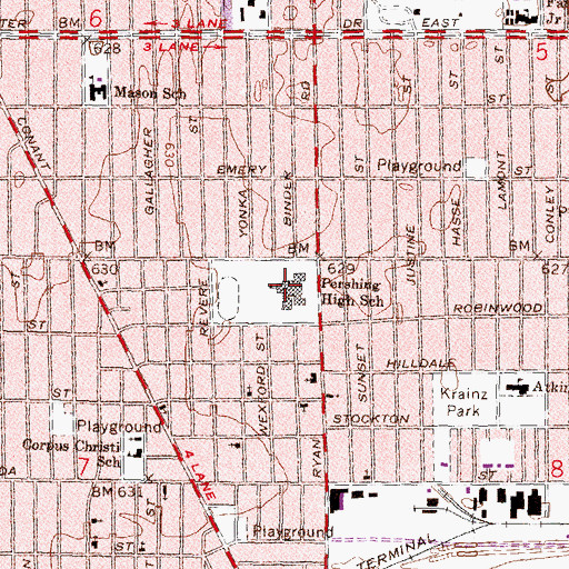 Topographic Map of Pershing High School, MI