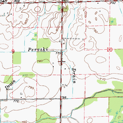 Topographic Map of Perviski Drain, MI