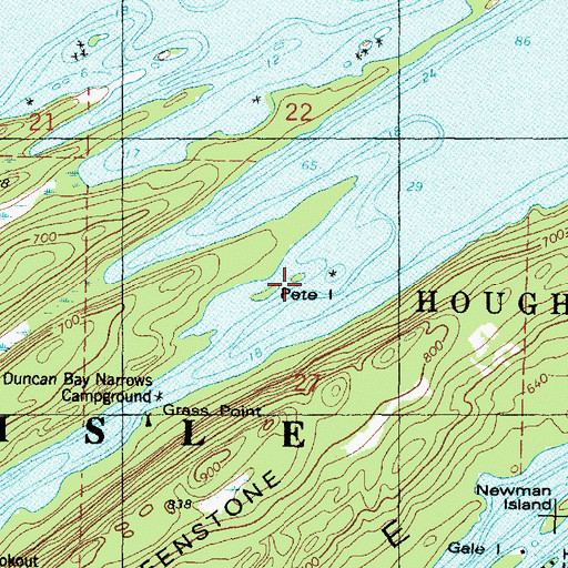 Topographic Map of Pete Island, MI