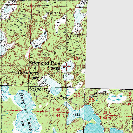Topographic Map of Peter and Paul Lakes, MI