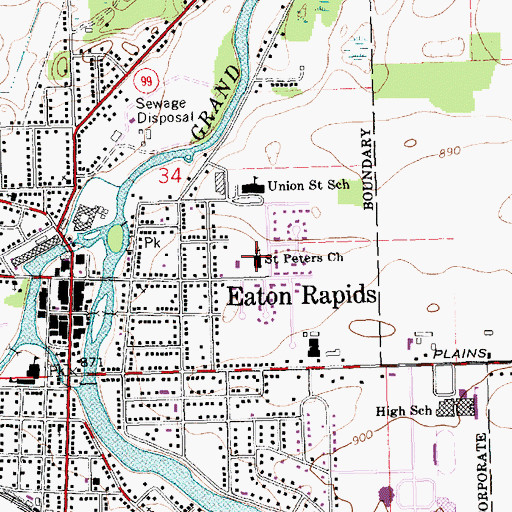 Topographic Map of Peters Church, MI