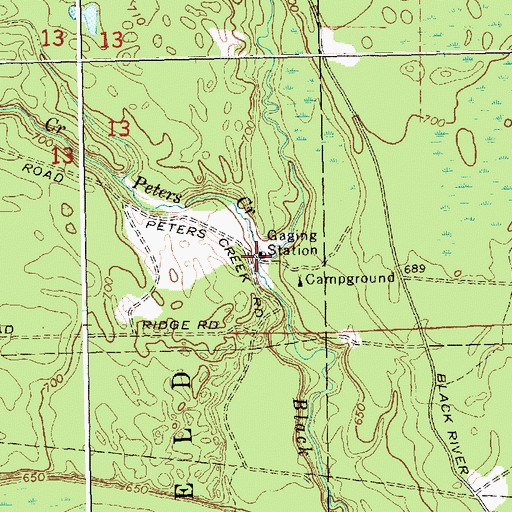 Topographic Map of Peters Creek, MI